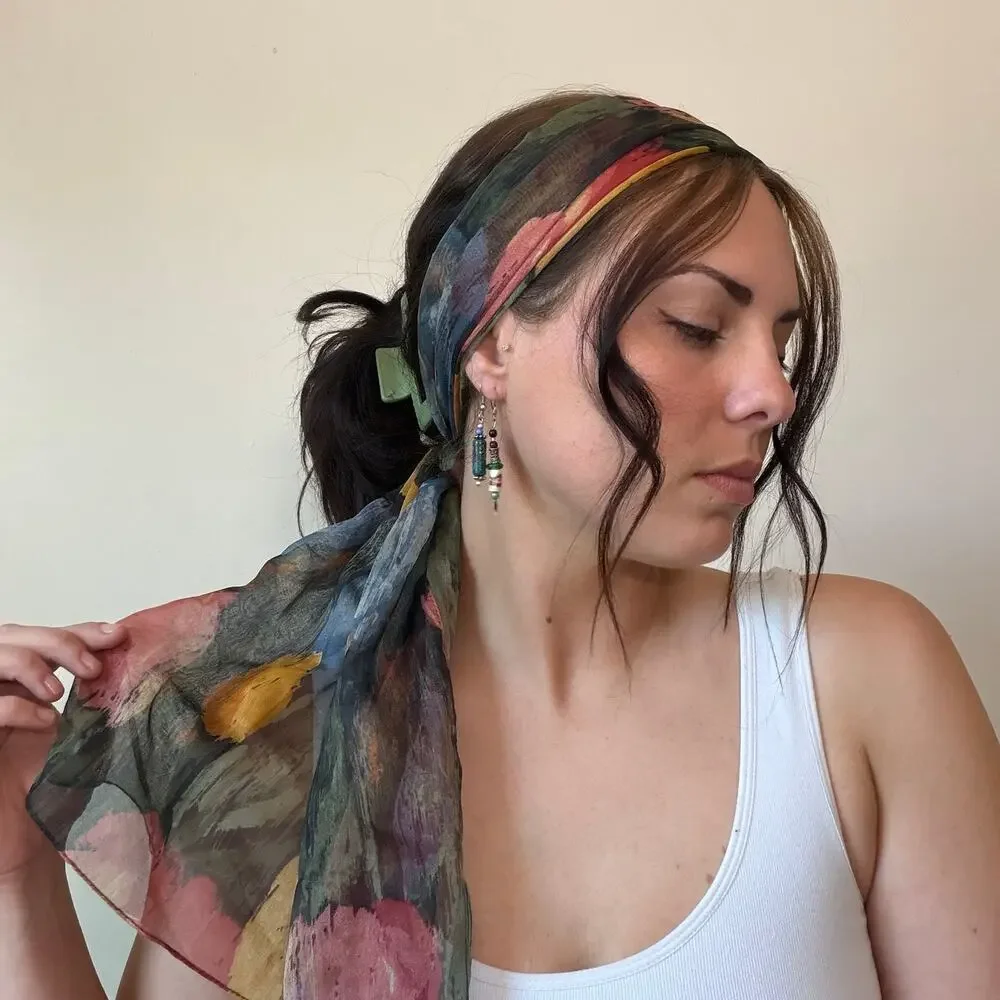 Vintage Floral Watercolor Tulips Headscarf